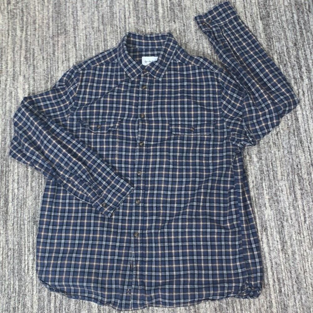 Goodfellow & Co Mens Size‎ XL Button Front Shirt Blue Plaid Long Sleeve Cotton